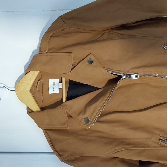 Nine West- Deep Tan Moto Coat/Jacket Silver accent Neutral Edgy MOD New! S.XL - Picture 2 of 12
